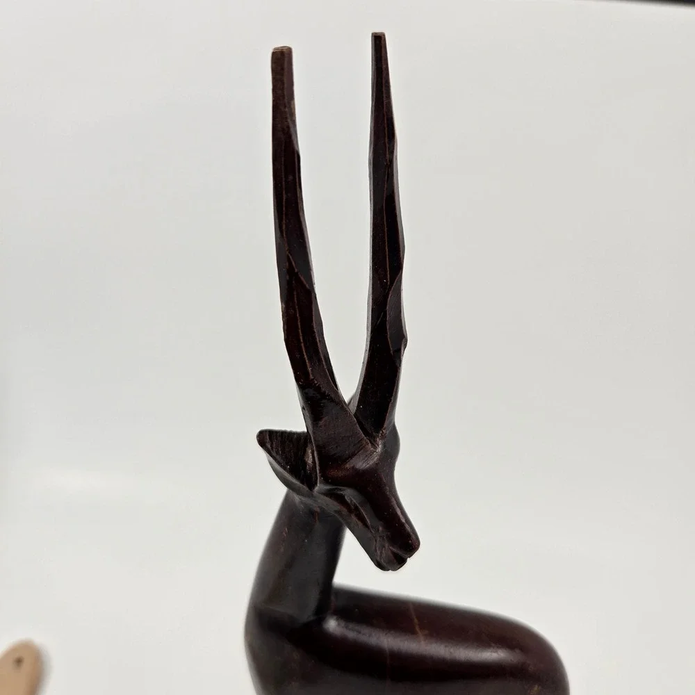 Vintage Hand Carved Ebony Wood Gazelle Statue African Antelope Folk Art Decor 13